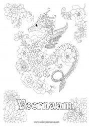 Gratis tekening Bloemen Draak Dier Complex Kleurplaten Draken, eenhoorns en fantastische dieren