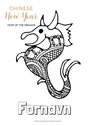 Gratis farvelægning Mandala Drage Godt nytår Kinesisk nytår Zentangle Drager, enhornede heste og fantastiske dyr