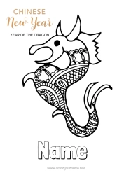 Colouring to customise Mandala Dragon Happy New Year Chinese New Year Zentangle Dragons, Unicorns, And Fantastical Creatures