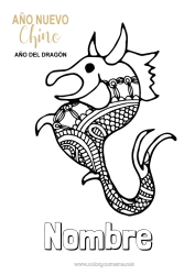 Dibujo libre Mandala Dragón Feliz año Año Nuevo chino Zentangle Dragones, unicornios y animales fantásticos