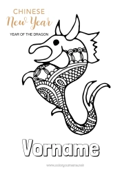 Kostenlose Zeichnung Mandala Drache Frohes Neues Jahr Chinesisches Neujahr Zentangle Drachen, Einhörner und fantastische Tiere