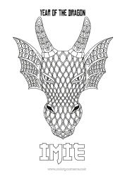 Rysunek za darmo Smok Szczęśliwego Nowego Roku! Zwierzę Chiński Nowy Rok Zentangle Smoki, jednorożce i fantastyczne zwierzęta