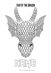 Free colouring Dragon Happy New Year Animal Chinese New Year Zentangle Dragons, unicorns, and fantastical creatures