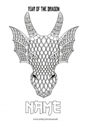 Free drawing Dragon Happy new year Animal Chinese New Year Zentangle Dragons, unicorns and fantastic animals