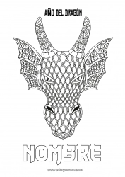Colorear gratis Dragón Feliz año Animales Año Nuevo chino Zentangle Dragones, unicornios y animales fantásticos