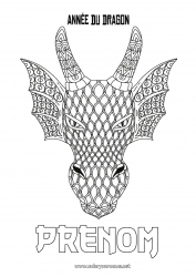 Coloriage gratuit Dragon Bonne année Animal Nouvel An chinois Zentangle Dragons, licornes et animaux fantastiques