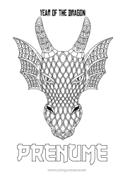 Desen liber de colorat Dragon La mulți ani! Animal Anul Nou Chinezesc Zentangle Dragoni, unicorni și animale fantastice