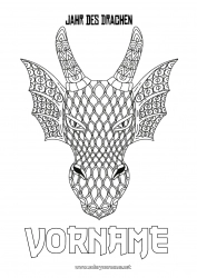 Kostenlose Malvorlage Drache Frohes Neues Jahr Tier Chinesisches Neujahr Zentangle Drachen, Einhörner und fantastische Tiere