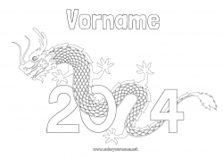 Kostenlose Zeichnung Drache Frohes Neues Jahr Chinesisches Neujahr Drachen, Einhörner und fantastische Tiere 2024