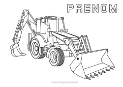 Coloriage gratuit Engins de chantier Tractopelle Métiers du chantier