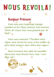 Coloriage gratuit Lutins de Noël Lettres de lutins farceurs Lettre d'arrivée du lutin