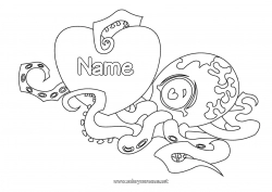 Coloring to customize Heart Animal Big heart Marine or aquatic animals Octopus