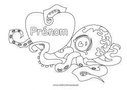 Coloriage à personnaliser Coeur Animal Grand coeur Animaux marins ou aquatique Pieuvre, poulpe