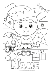 Free colouring Christmas Elves Elf colouring pages Bells