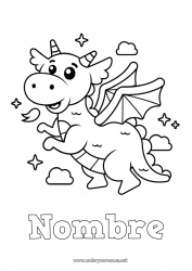 Colorear gratis Kawaii Dragón Animales Dibujos fáciles para colorear Dragones, unicornios y animales fantásticos