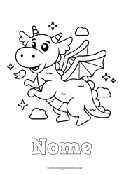 Disegno gratuito Kawaii Drago Animale Disegni da colorare facili Draghi, unicorni e animali fantastici
