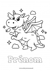 Dessin gratuit Kawaii Dragon Coloriages faciles Dragons, licornes et animaux fantastiques