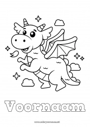 Gratis tekening Kawaii Draak Eenvoudige kleurplaten Draken, eenhoorns en fantastische dieren