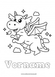 Kostenlose Malvorlage Kawaii Drache Tier Einfache Ausmalbilder Drachen, Einhörner und fantastische Tiere