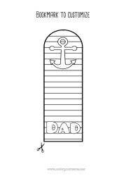 Free colouring Dad Mum Grandma Grandad Happy birthday Summer Bookmark Marine anchor Stripes