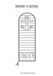 Child coloring page Dad Mum Grandma Grandpa Happy feast day ! Summer Bookmark Marine anchor