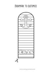 Free colouring Dad Mum Grandma Grandad Happy birthday Summer Bookmark Marine anchor Stripes