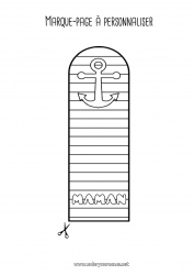 Coloriage enfant Papa Maman Mamie Papi Bonne fête Été Marque page Ancre marine Rayures