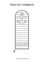 Coloriage enfant Papa Maman Mamie Papi Bonne fête Été Marque page Ancre marine Rayures