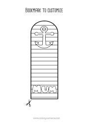Free colouring Dad Mum Grandma Grandad Happy birthday Summer Bookmark Marine anchor Stripes