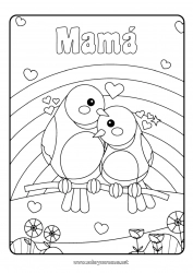 Niño página para colorear Corazón Mamá Pájaro Animales Arcoíris Aves y mamíferos voladores Pareja Abrazo
