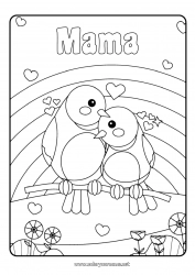 Kinder-Malvorlage Herz Mama Vogel Tier Regenbogen Vögel und fliegende Säugetiere Paar Umarmung