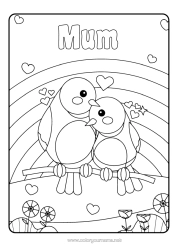 Free colouring Heart Mum Bird Animal Rainbow Birds and flying mammals Couple Hug
