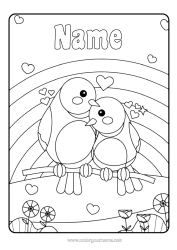 Colouring to customise Heart Mum Bird Animal Rainbow Birds And Flying Mammals Couple Hug