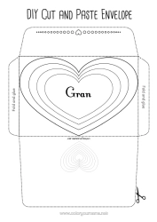 Free colouring Heart I love you. Envelope Print envelope