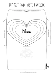 Free colouring Heart I love you. Envelope Print envelope