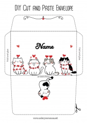 Free drawing Heart Cat I love you Envelope Dog and cat Envelope to print