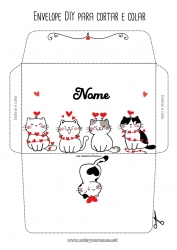 Desenho grátis Coração Gato Eu te amo Animal Envelope Cães e gatos Envelope para imprimir