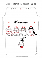 Gratis kleurplaat Hart Kat Ik hou van jou Dier Envelop Honden en katten Afdrukbare enveloppen