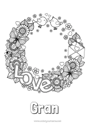 Free colouring Flowers Mum Grandma Happy birthday I love you. Valentine's Day 