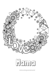 Pagină de colorat gratuită Flori Mama Bunica La mulți ani! Te iubesc. Ziua Îndrăgostiților 