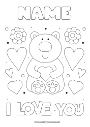 Free coloring Bear I love you Teddy Bear Valentine's Day Forest animals