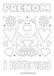 Coloriage gratuit Ours Je t'aime Ourson Saint valentin Animaux de la forêt