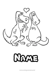 Colouring to customise Heart Dinosaurs Animal Couple