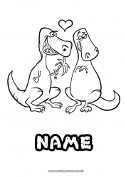 Coloring to customize Heart Dinosaurs Couple