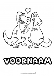 Gratis kleurplaat Hart Dinosaurussen Dier Koppel