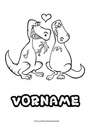 Kostenlose Malvorlage Herz Dinosaurier Tier Paar