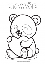 Página de desenho infantil Fofo Coração Kawaii Panda Outros animais do mundo