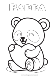 Fargeleggingssiden for barn Søt Hjerte Søt Dyr Panda Andre dyr i verden