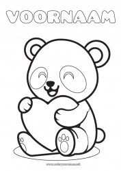 Gratis kleurplaat Schattig Hart Kawaii Dier Panda Andere dieren van de wereld