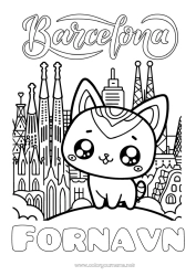 Gratis farvelægning Kat Kawaii Spanien Hunde og katte Bylandskab Barcelona